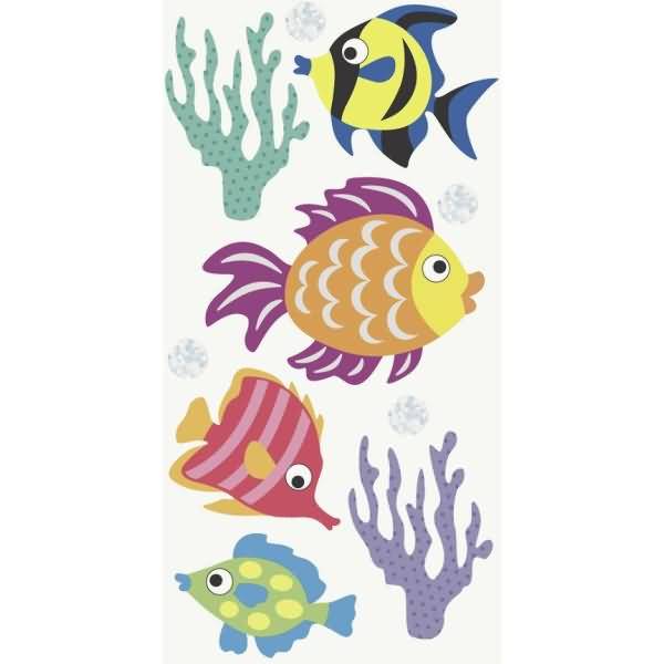 Sticker-Etikett Fische 6 Stück bunt