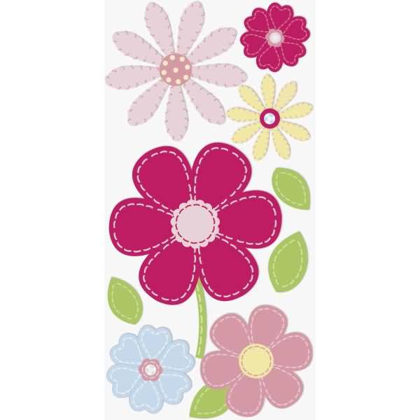 Sticker-Etikett Blumen rund rot/pink 6 Stück bunt
