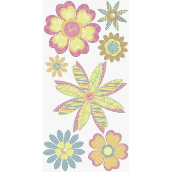 Sticker-Etikett Blumen spitz pastell 7 Stück bunt