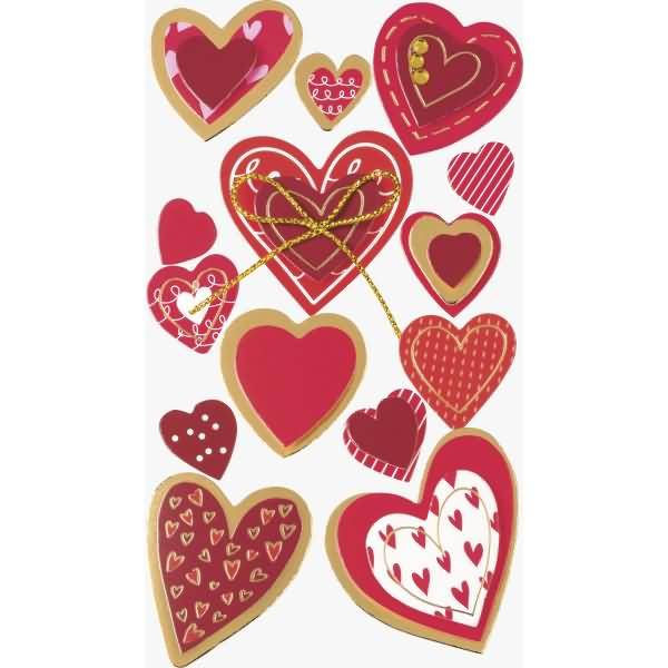 Sticker-Etikett Herzen 2 rot 15 Stück bunt