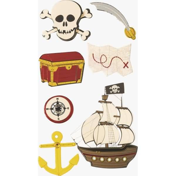 Sticker-Etikett Piraten 7 Stück bunt