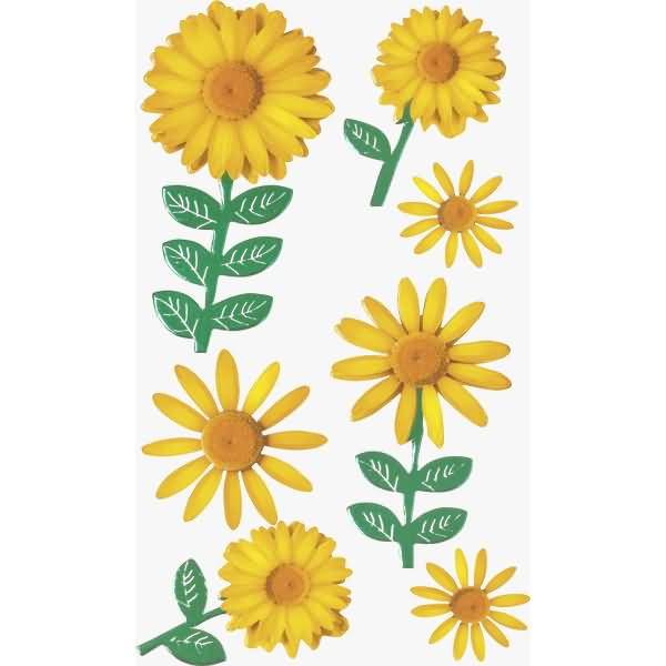 Sticker-Etikett Blumen gelb 6 Stück 4-farbig