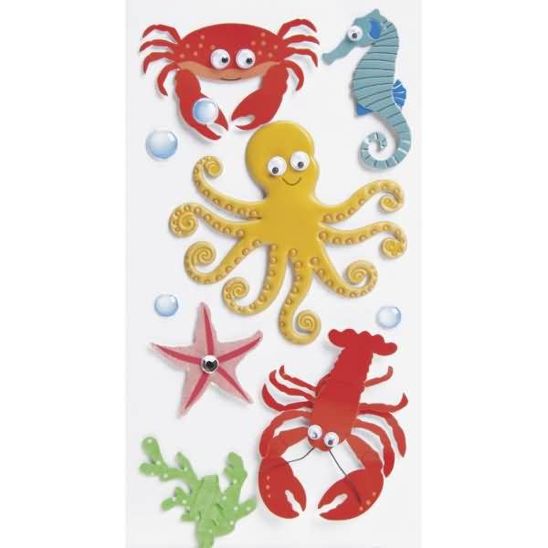 Sticker-Etikett Meerestiere 6 Stück 4-farbig