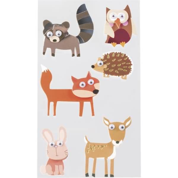 Sticker-Etikett Waldbewohner 6 Stück 4-farbig