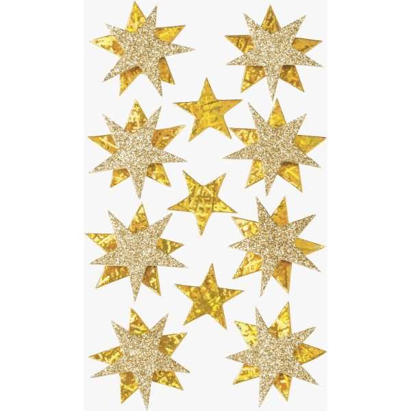 Sticker-Etikett Sterne gold 15 Stück 4-farbig