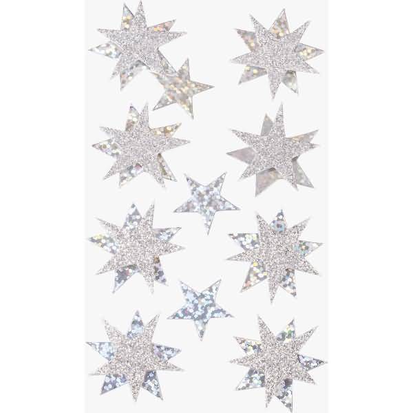 Sticker-Etikett Sterne silber 15 Stück 4-farbig
