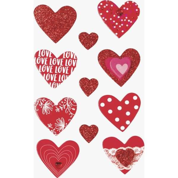 Sticker-Etikett Herzen rot/weiß 11 Stück 4-farbig