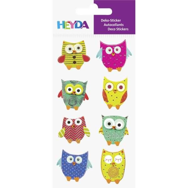 Sticker-Etikett Eulen 8 Stück 4-farbig