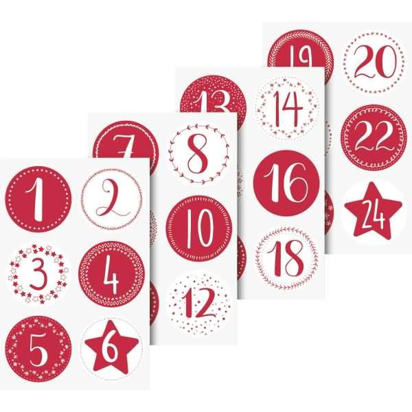 Sticker Zahlen Advent rund rot