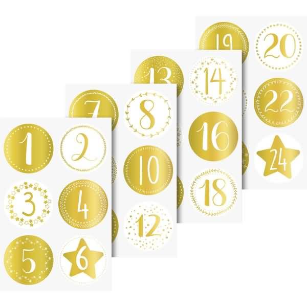 Sticker Zahlen Advent rund gold