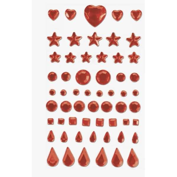 Schmuckstein-Etiketten Herz, Stern, Kreis, Quadrat, Tropfen rot