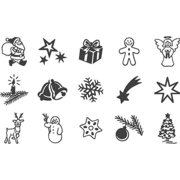 Stempelset Holz Weihnachtsmotive 1,5x1,5cm VE=15 Stempel