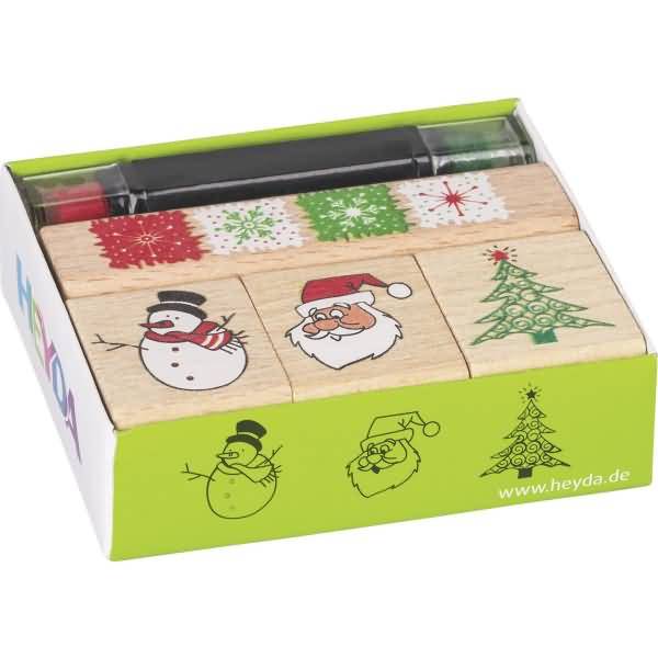 Stempelset Holz Weihnachtsmotive diverse VE=4 Stück