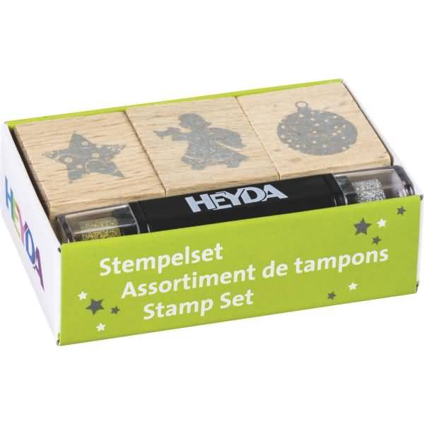 Stempelset Holz Weihnachten Kugel, Stern, Engel ca. 1,5x1,5cm VE=3 stück