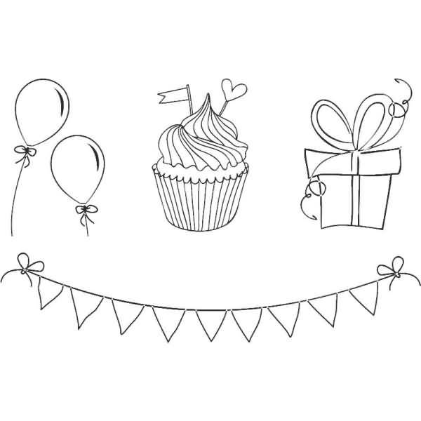 Stempelset Holz Party Partymotive ca. 2x2cm VE=4 Stück