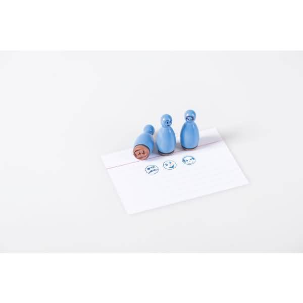 Mini Stempel Gesichter 1,2cm VE=3 Stück blau