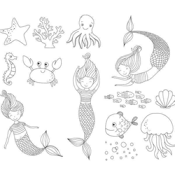 Stempelset Holz VE=11 Stück Mermaid