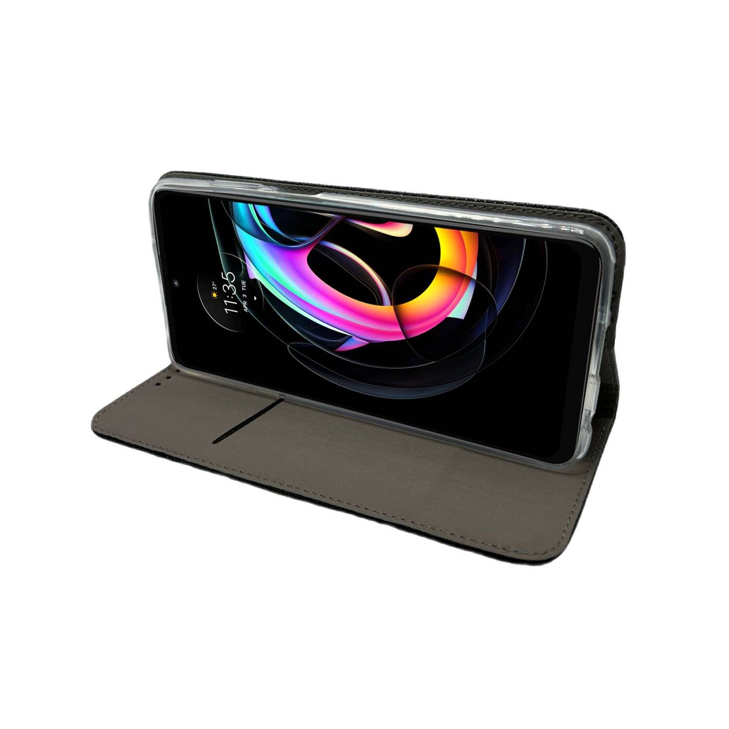Elegante Buch-Tasche Hülle Smart Magnet für MOTOROLA MOTO EDGE 20 Leder Optik Wallet Book-Style Cover Schale Schwarz