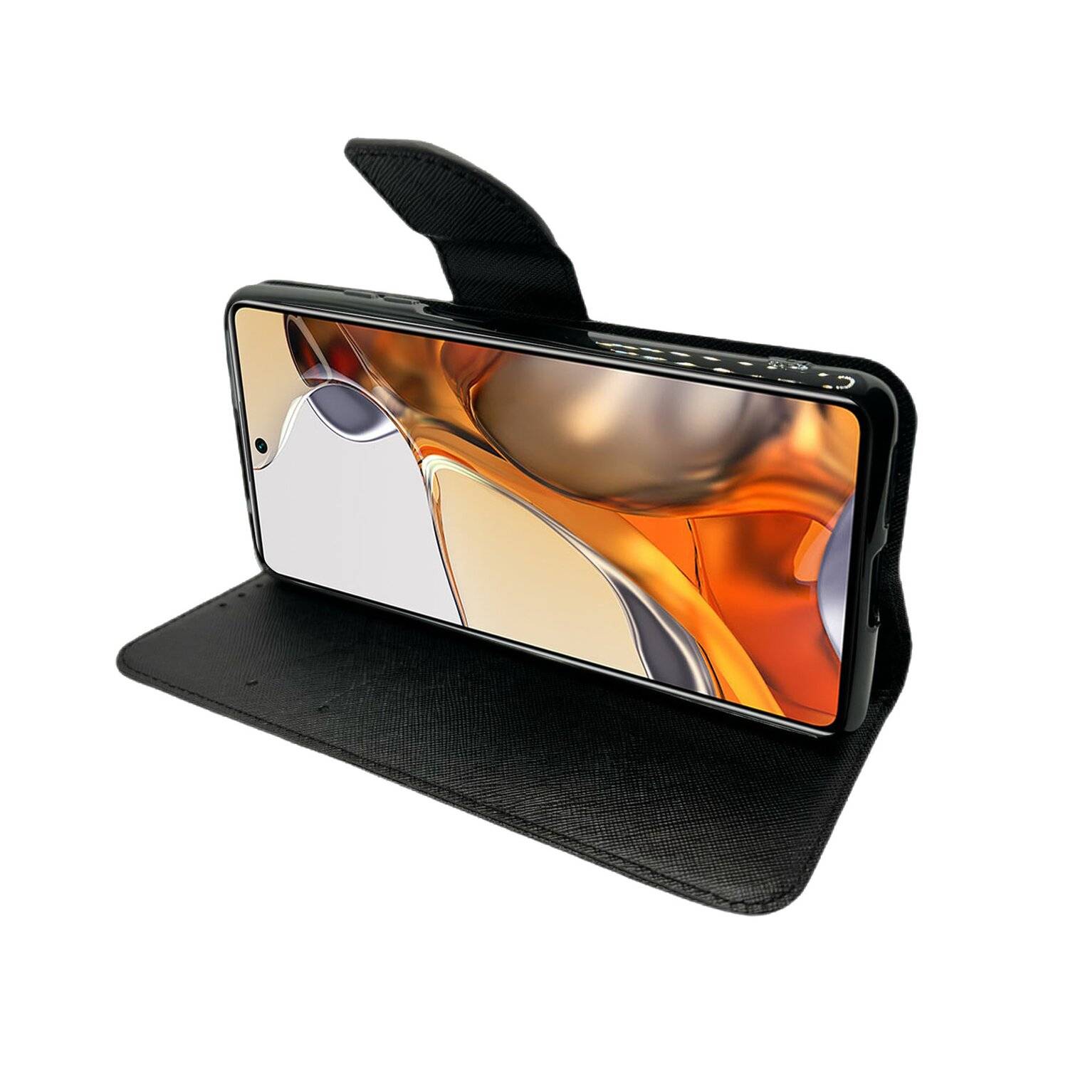 Buch Tasche "Fancy" kompatibel mit XIAOMI 11T Handy Hülle Etui Schutzhülle mit Standfunktion, Kartenfach Schwarz