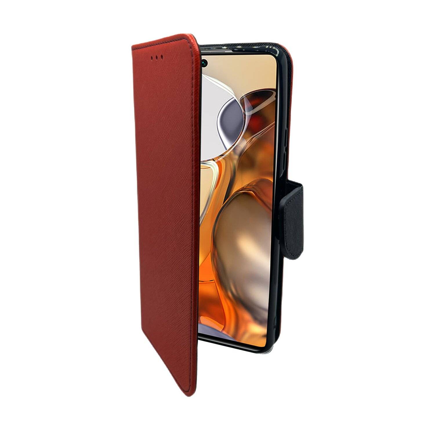 Buch Tasche "Fancy" kompatibel mit XIAOMI 11T Handy Hülle Etui Schutzhülle mit Standfunktion, Kartenfach Rot-Blau