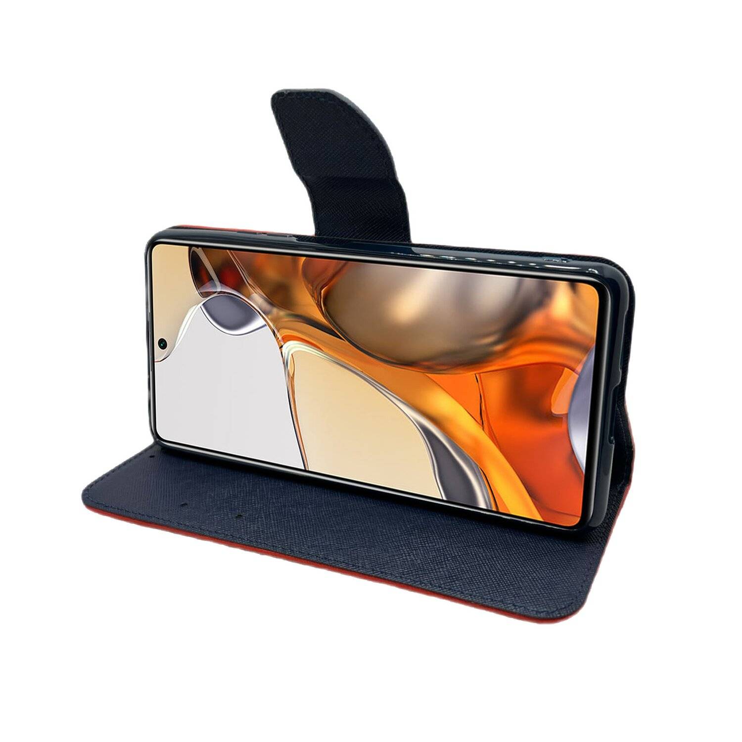 Buch Tasche "Fancy" kompatibel mit XIAOMI 11T Handy Hülle Etui Schutzhülle mit Standfunktion, Kartenfach Rot-Blau