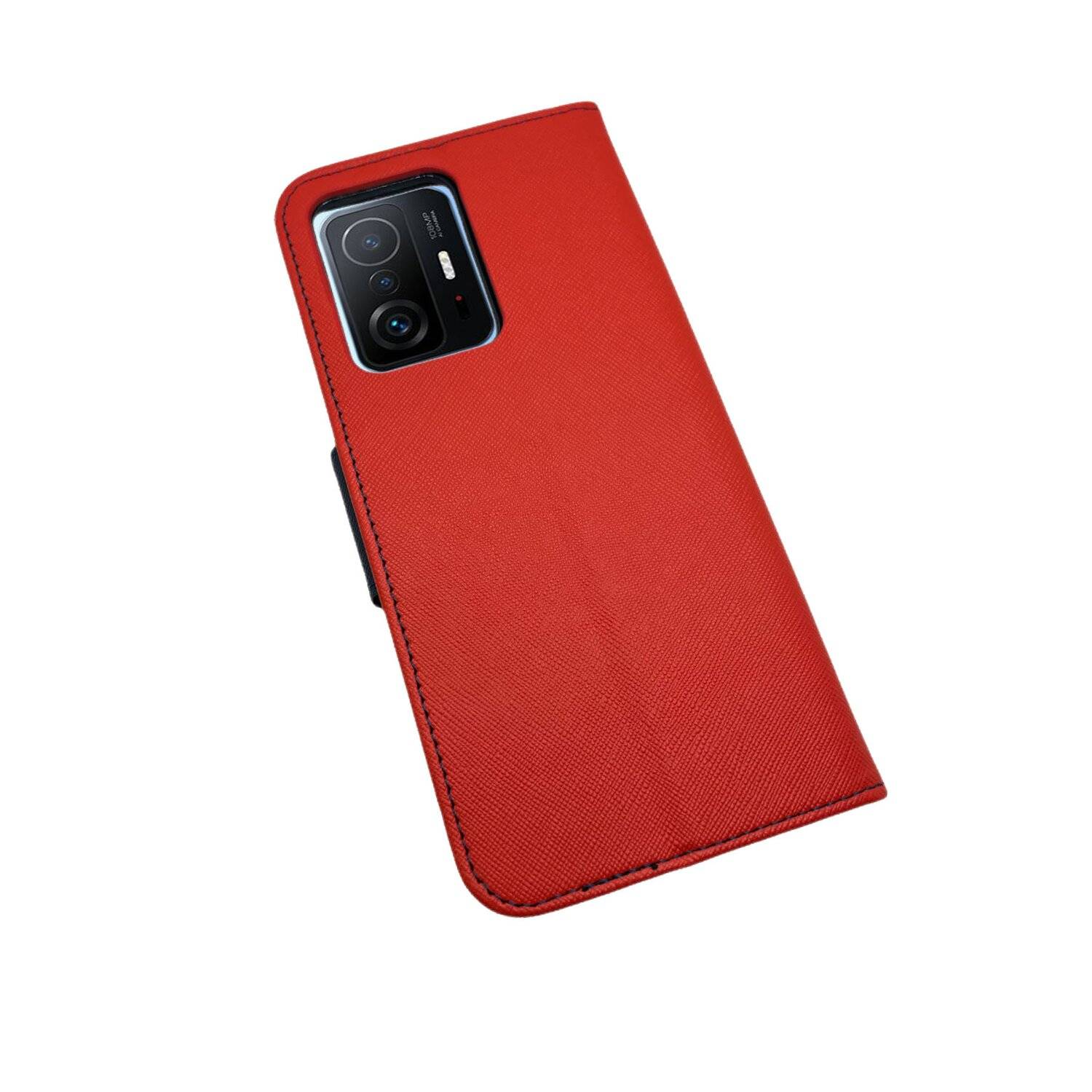 Buch Tasche "Fancy" kompatibel mit XIAOMI 11T Handy Hülle Etui Schutzhülle mit Standfunktion, Kartenfach Rot-Blau