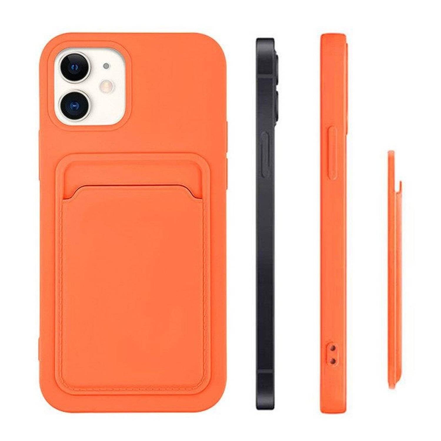 Card Case Silikon Portmonnaie Handyhülle mit Kartenfach Cover Bumper für iPhone 13 Pro Max Lila