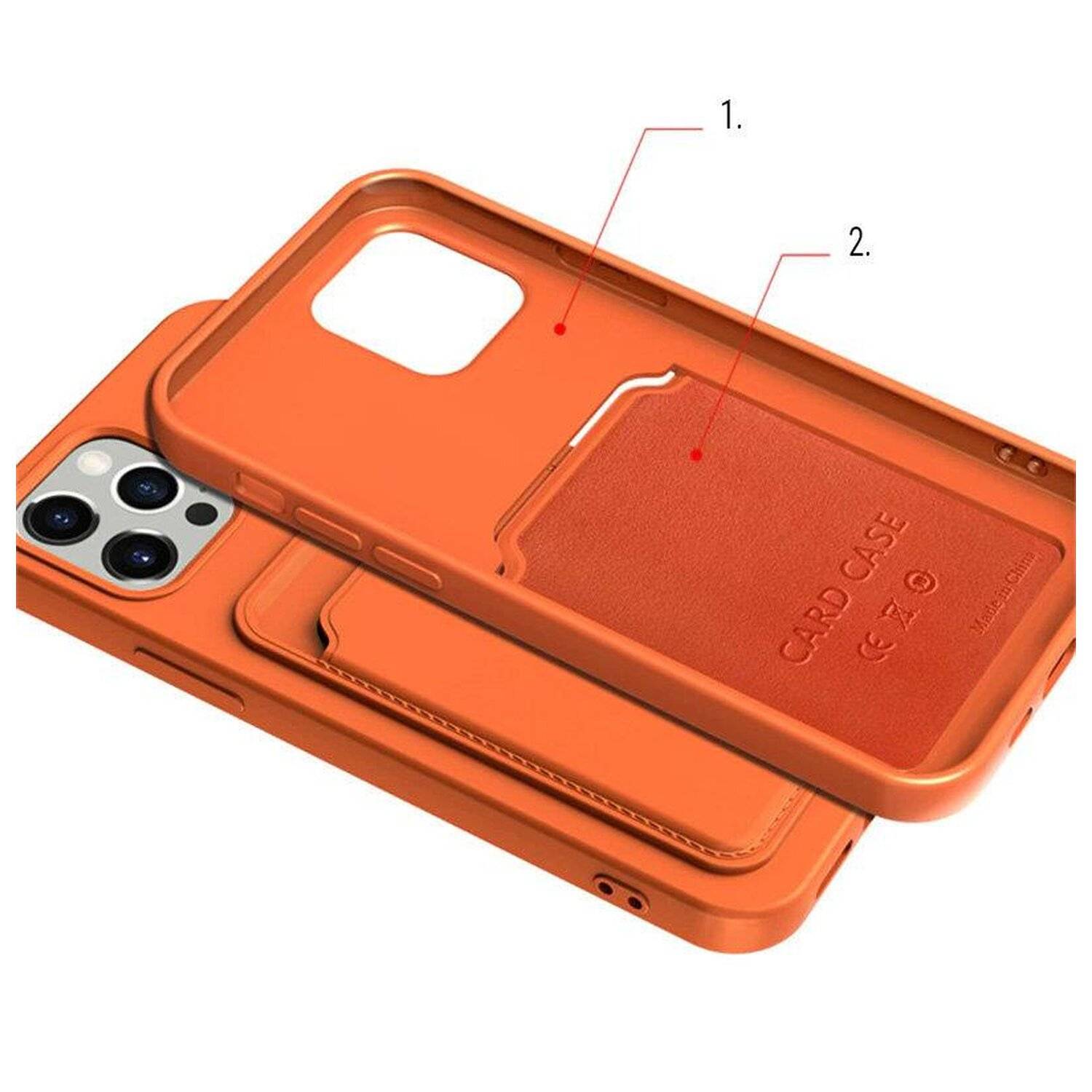 Card Case Silikon Portmonnaie Handyhülle mit Kartenfach Cover Bumper für iPhone 13 Pro Max Lila