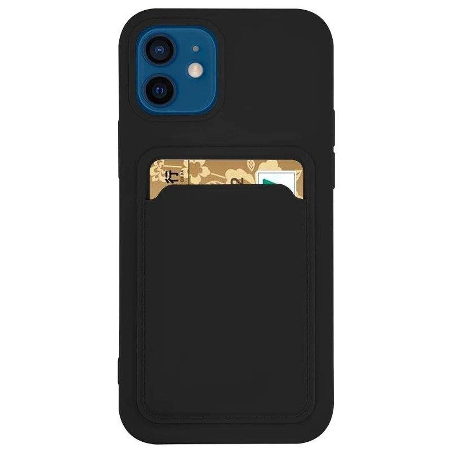 Card Case Silikon Portmonnaie Handyhülle mit Kartenfach Cover Bumper für Samsung Galaxy A42 5G (A425F) Schwarz