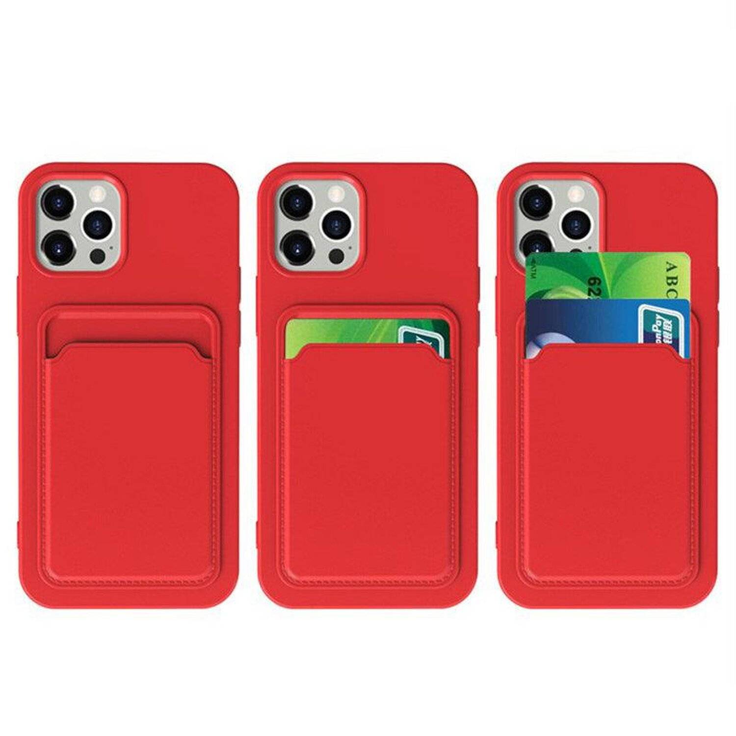 Card Case Silikon Portmonnaie Handyhülle mit Kartenfach Cover Bumper für Samsung Galaxy A42 5G (A425F) Dunkelgrün