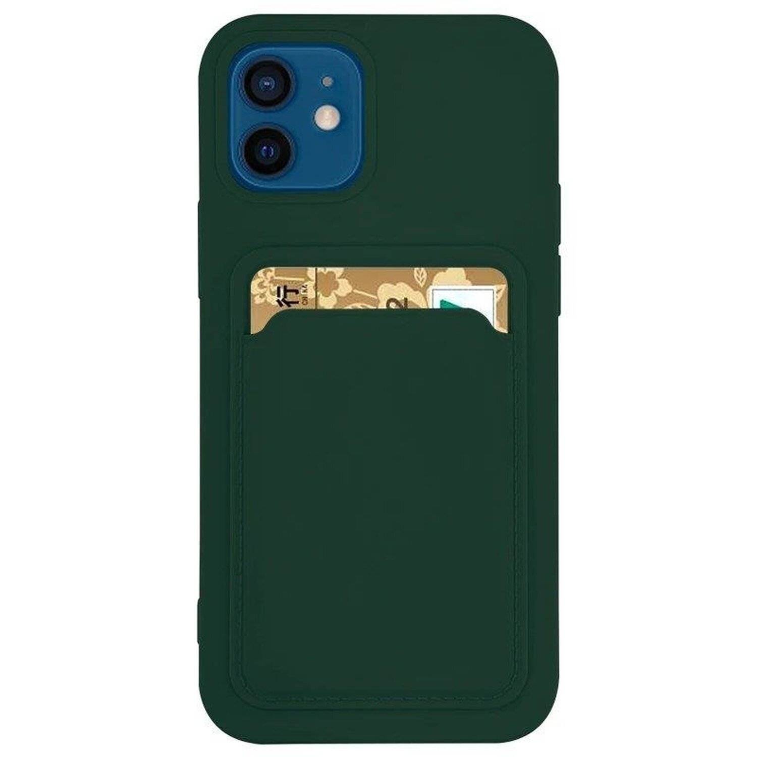 Card Case Silikon Portmonnaie Handyhülle mit Kartenfach Cover Bumper für Xiaomi Redmi Note 10 Pro Dunkelgrün