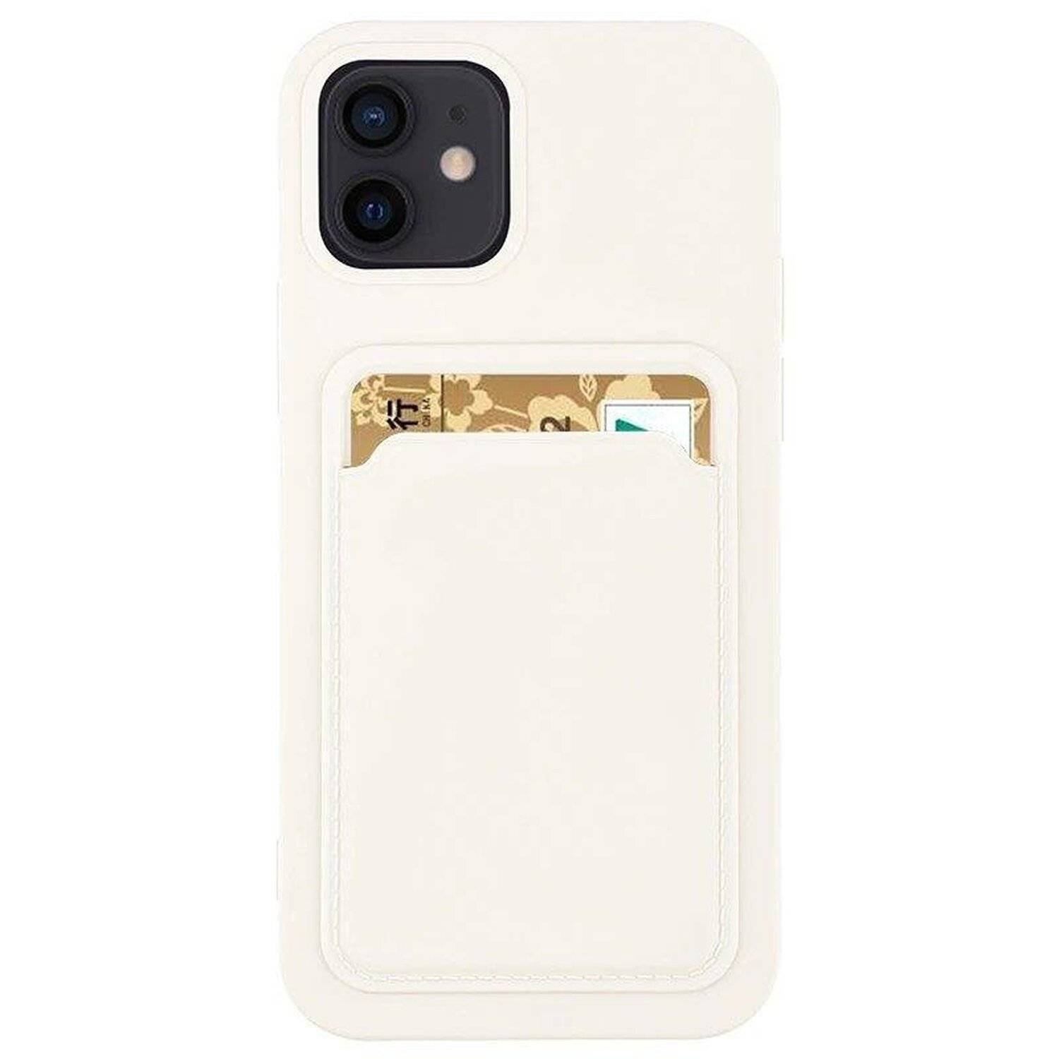 Card Case Silikon Portmonnaie Handyhülle mit Kartenfach Cover Bumper für Xiaomi Redmi Note 10s Weiß