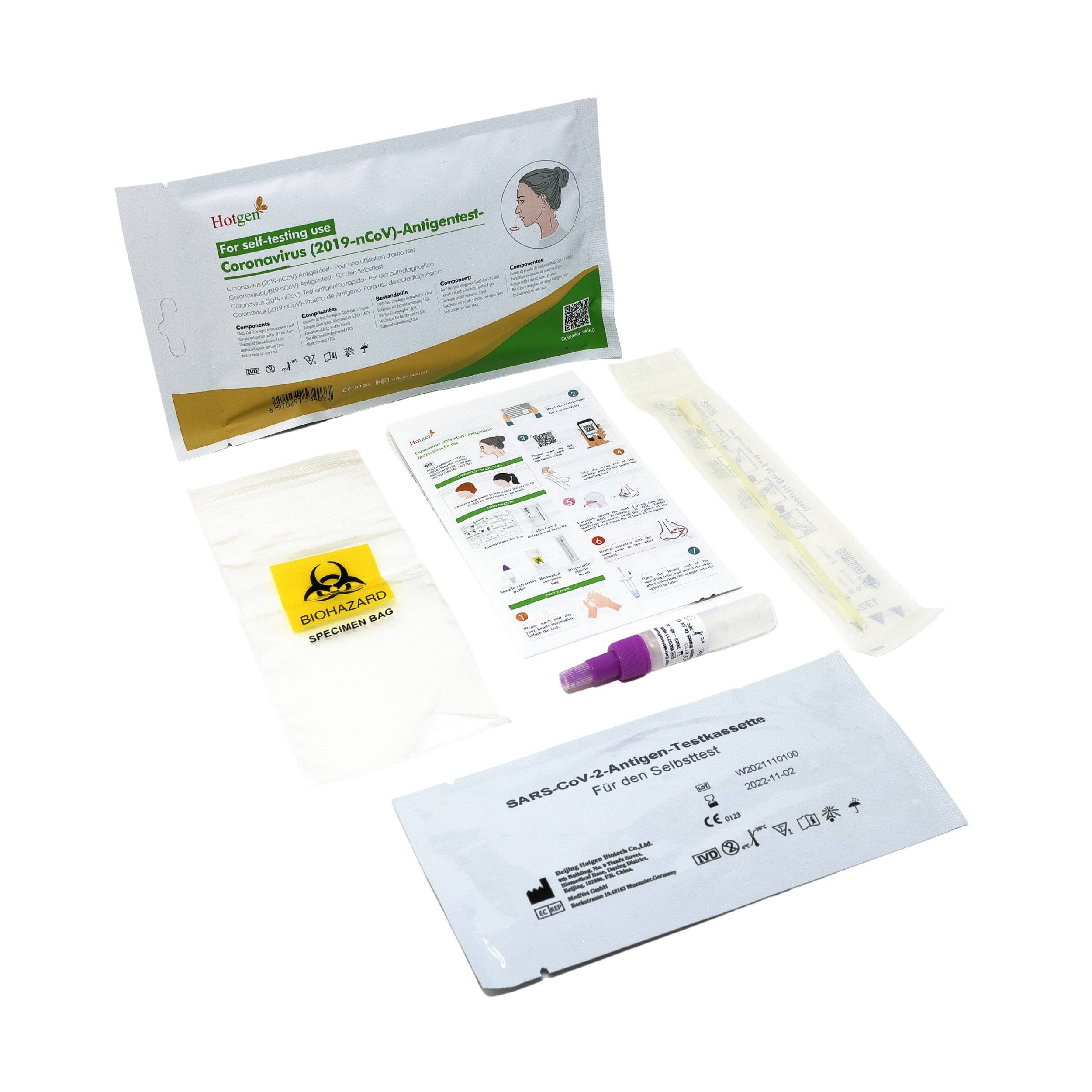 Hotgen Novel Coronavirus Selbsttest SARS-CoV-2 Antigentest Kit 1er Pack - CE0123 Nasal