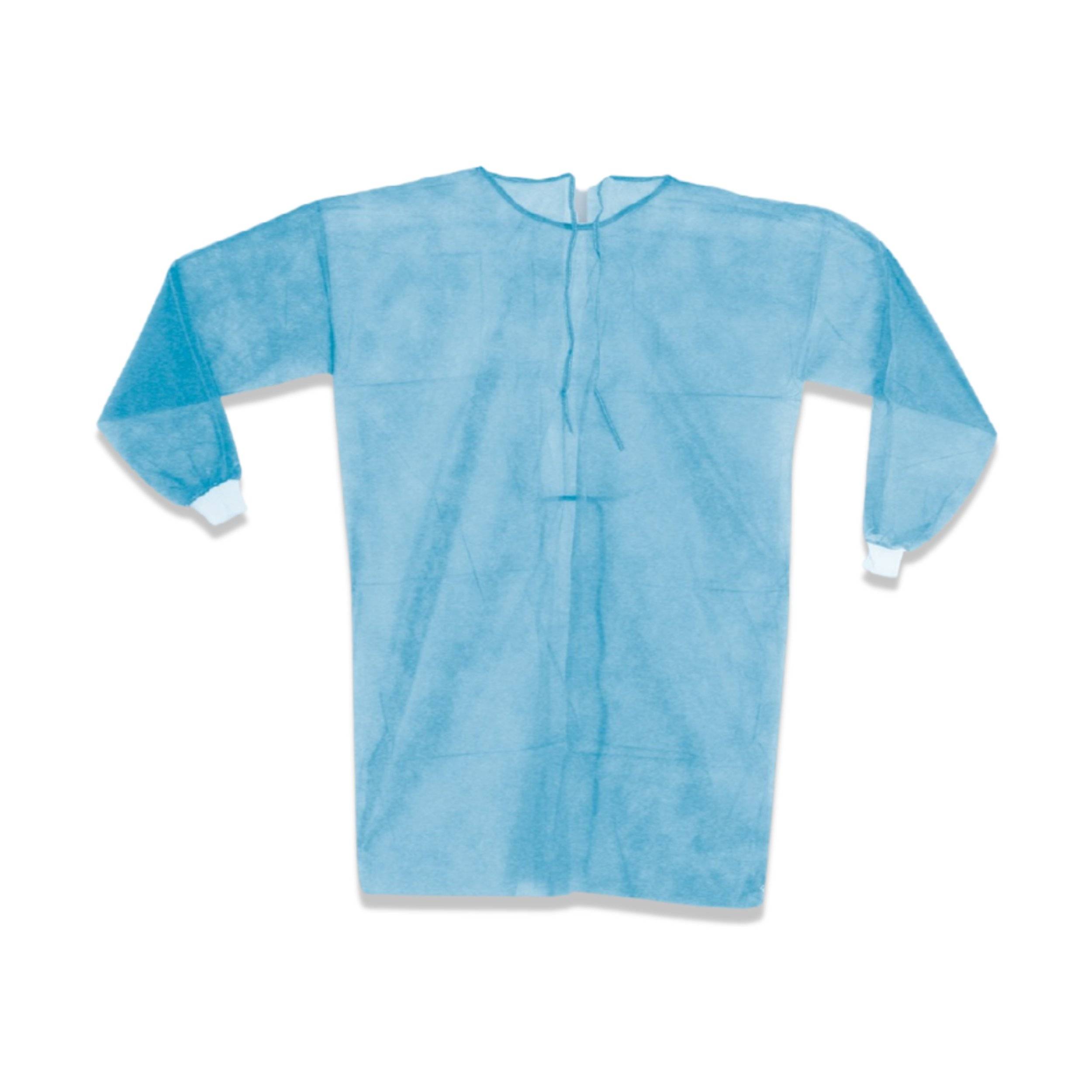 Einweg Besucherkittel, Material SPP,  PPE Cat. I, Hellblau 120x140 mit Strickbündchen, 20 g/m2