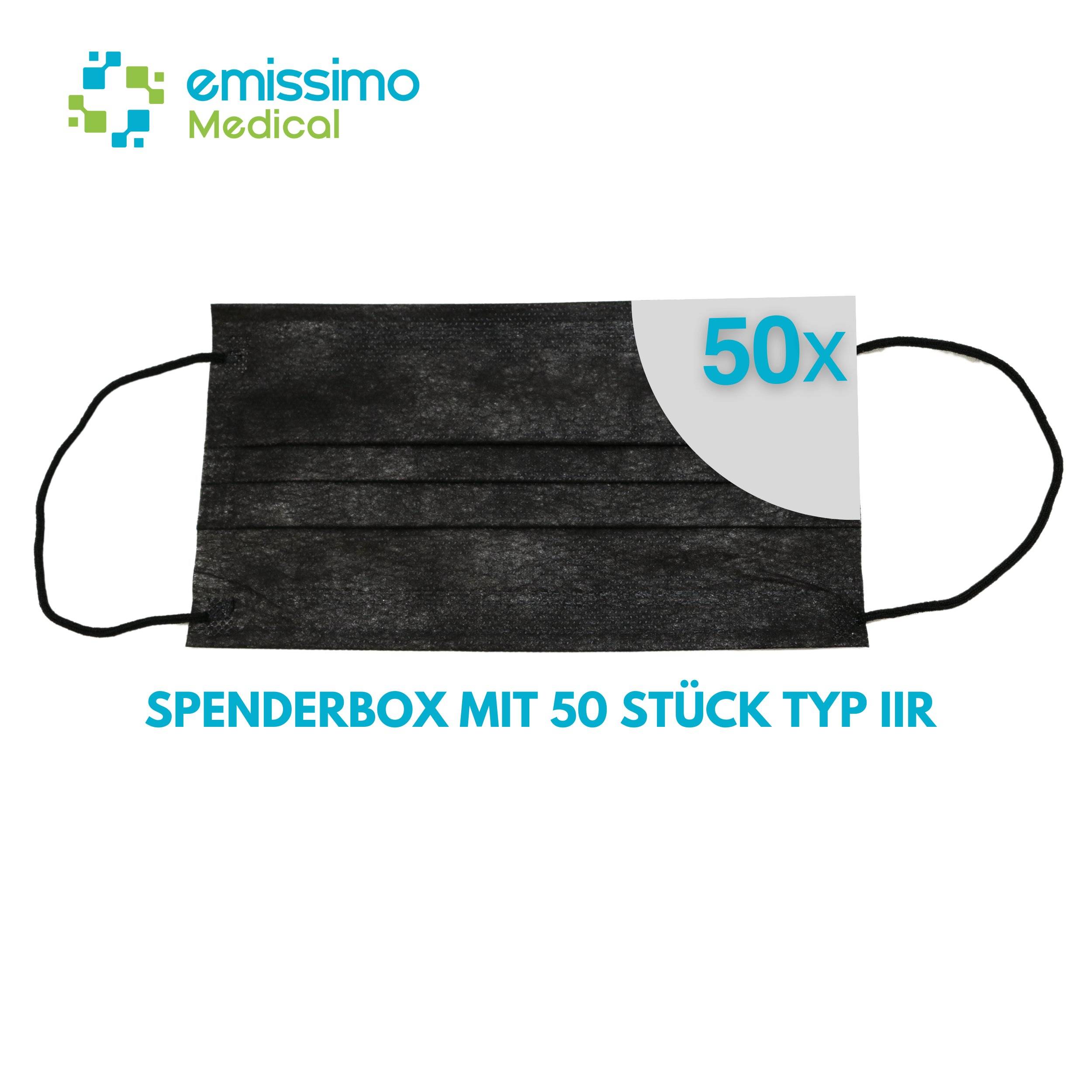 emissimo OP-Maske Mundschutz, Typ IIR Maske 3-lagig medizinischer Mundschutz EN 14683 schwarz