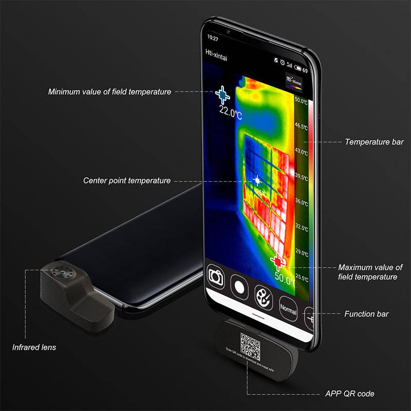 Hti HT-101 Wärmebildkamera -40 bis 330°C  220 x 160 Pixel 9Hz USB-C™ - Micro USB - für Android