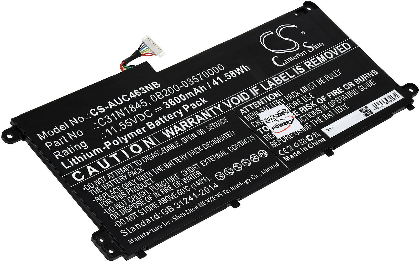 Powery Akku passend für Laptop Asus Chromebook C436FA, Typ C31N1845, 11,55V, Li-Polymer