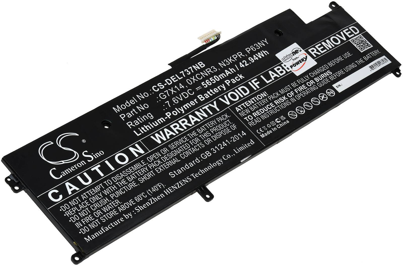 Powery Akku kompatibel mit Dell Typ N3KPR, 7,6V, Li-Polymer