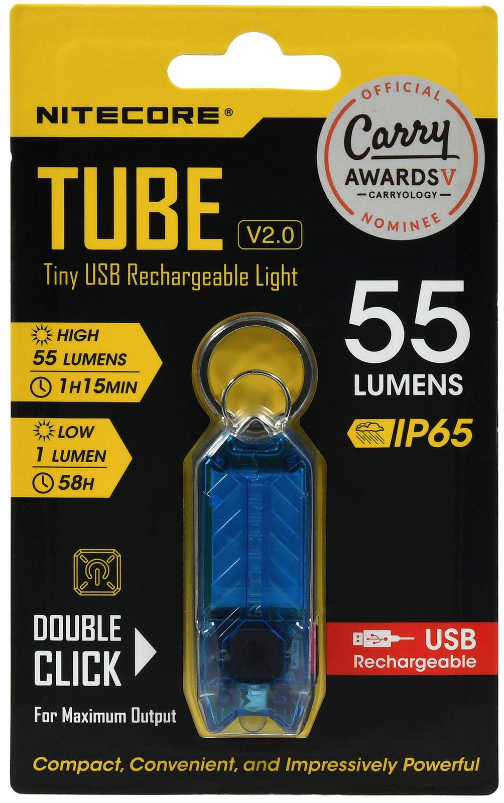 Nitecore TUBE 2.0 Mini LED Taschenlampe, mit Micro USB, 55 Lumen, blau, Li-Ion