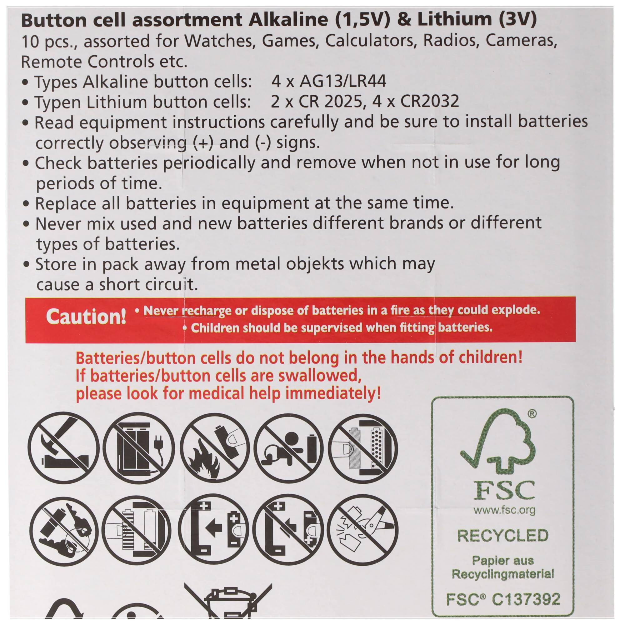 10 Stück Alkaline und Lithium Knopfzellen Batterien, für viele Anwendungsgebiete, sortiert im Set