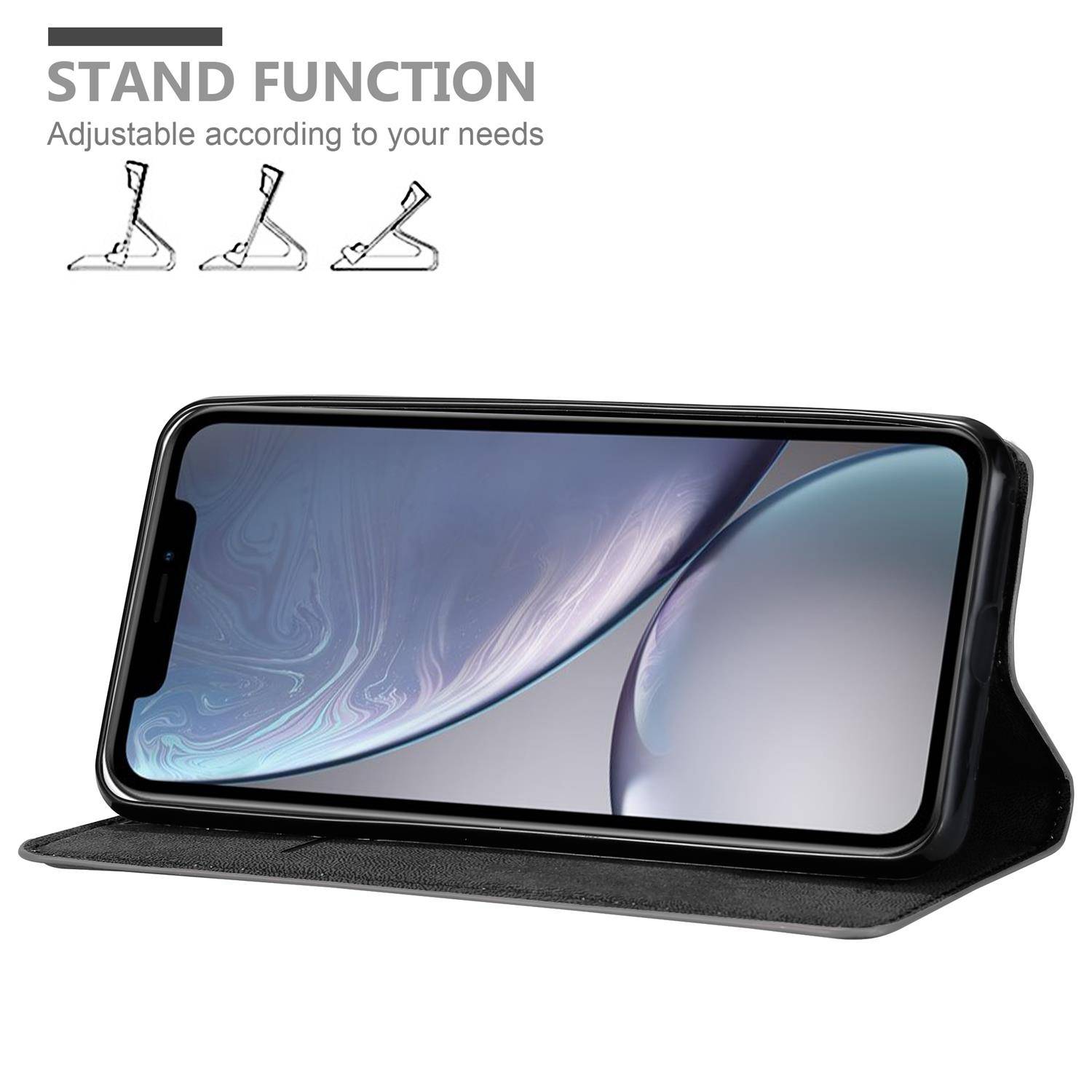 Cadorabo Hülle für Apple iPhone XR Schutz Hülle in Grau Handyhülle Etui Case Cover Magnetverschluss