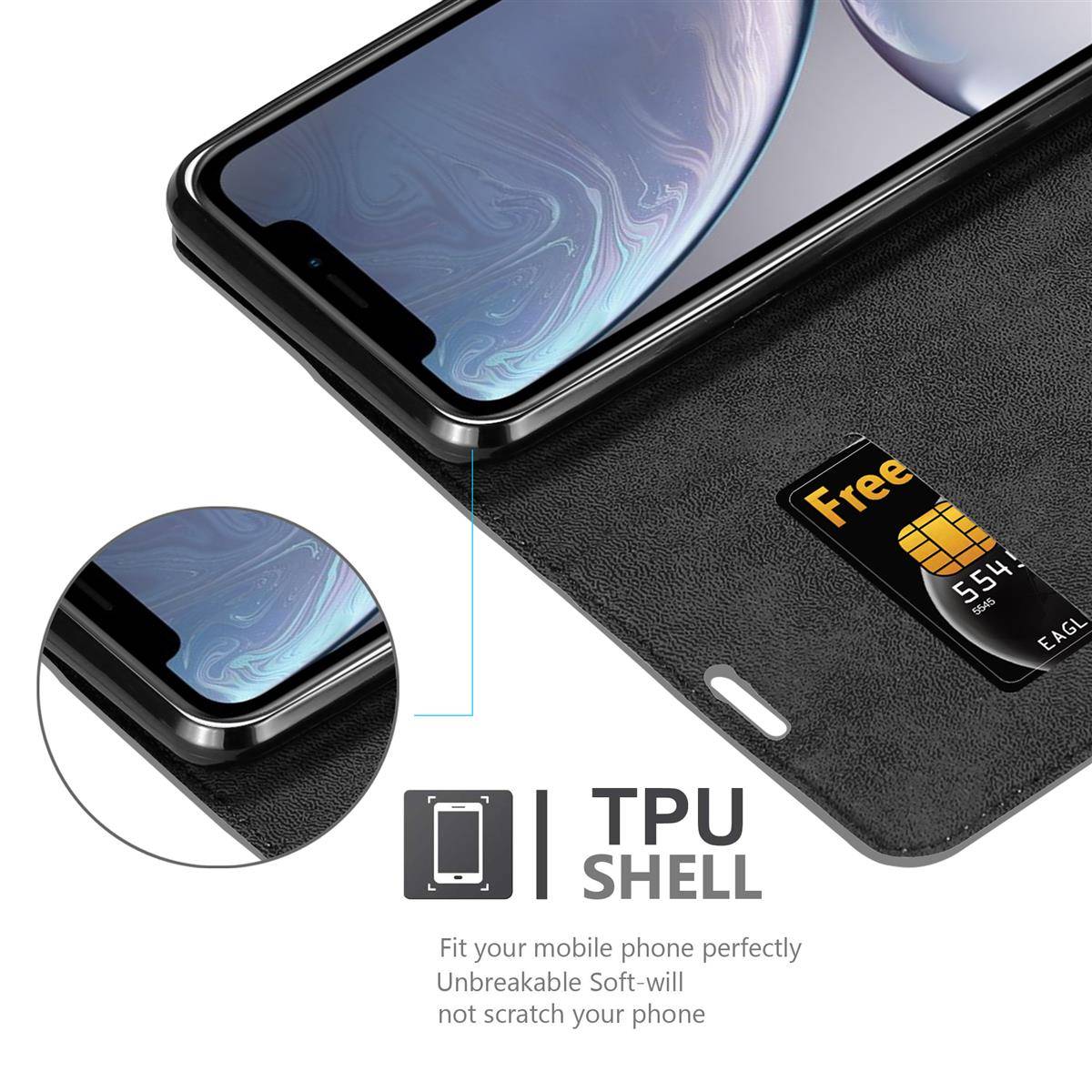 Cadorabo Hülle für Apple iPhone XR Schutz Hülle in Grau Handyhülle Etui Case Cover Magnetverschluss