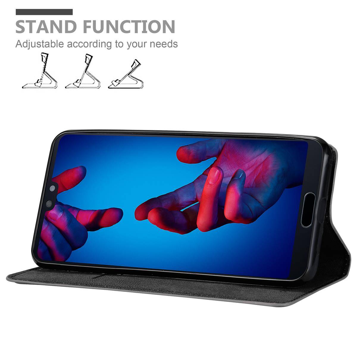 Cadorabo Hülle für Huawei P20 Schutz Hülle in Grau Handyhülle Etui Case Cover Magnetverschluss