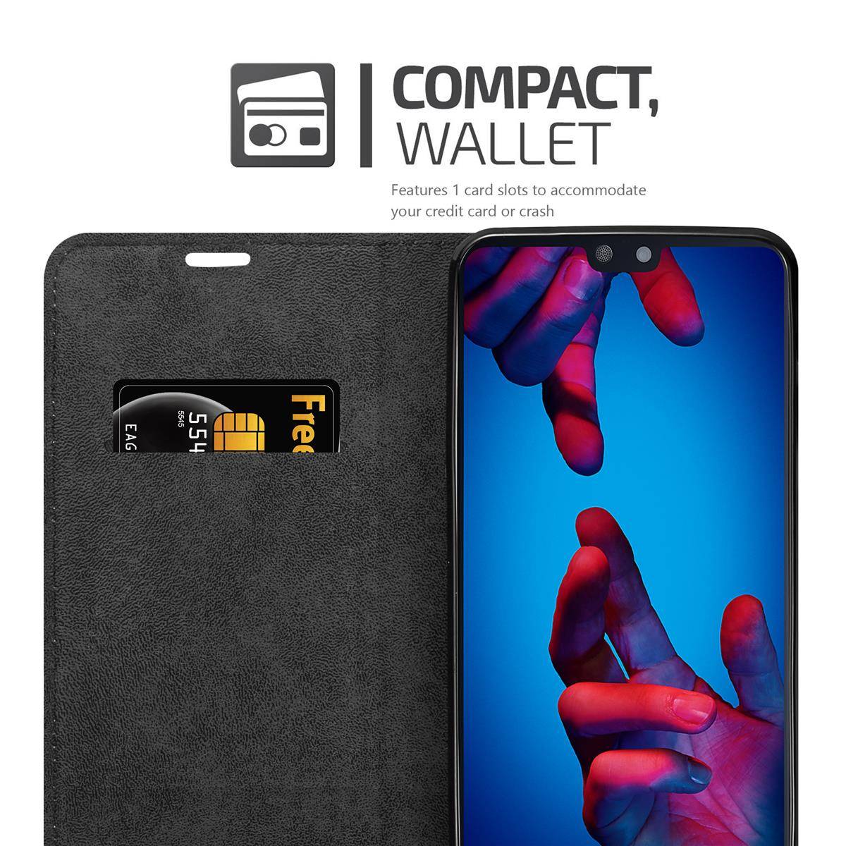 Cadorabo Hülle für Huawei P20 Schutz Hülle in Grau Handyhülle Etui Case Cover Magnetverschluss