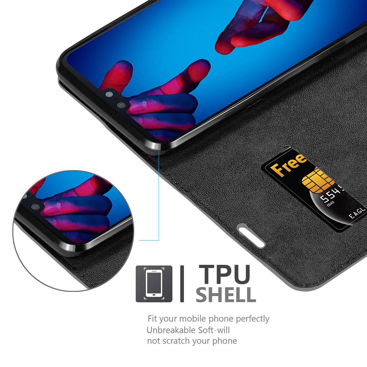 Cadorabo Hülle für Huawei P20 Schutz Hülle in Grau Handyhülle Etui Case Cover Magnetverschluss