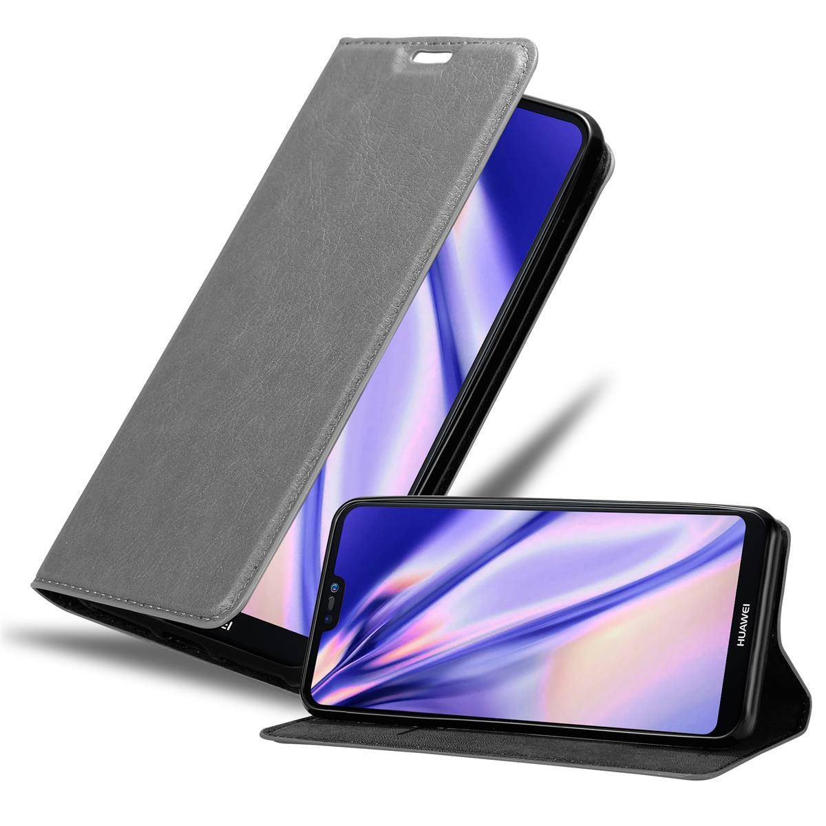 Cadorabo Hülle für Huawei P20 LITE 2018 / NOVA 3E Schutz Hülle in Grau Handyhülle Etui Case Cover Magnetverschluss