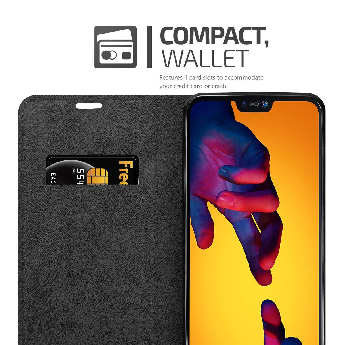 Cadorabo Hülle für Huawei P20 LITE 2018 / NOVA 3E Schutz Hülle in Grau Handyhülle Etui Case Cover Magnetverschluss