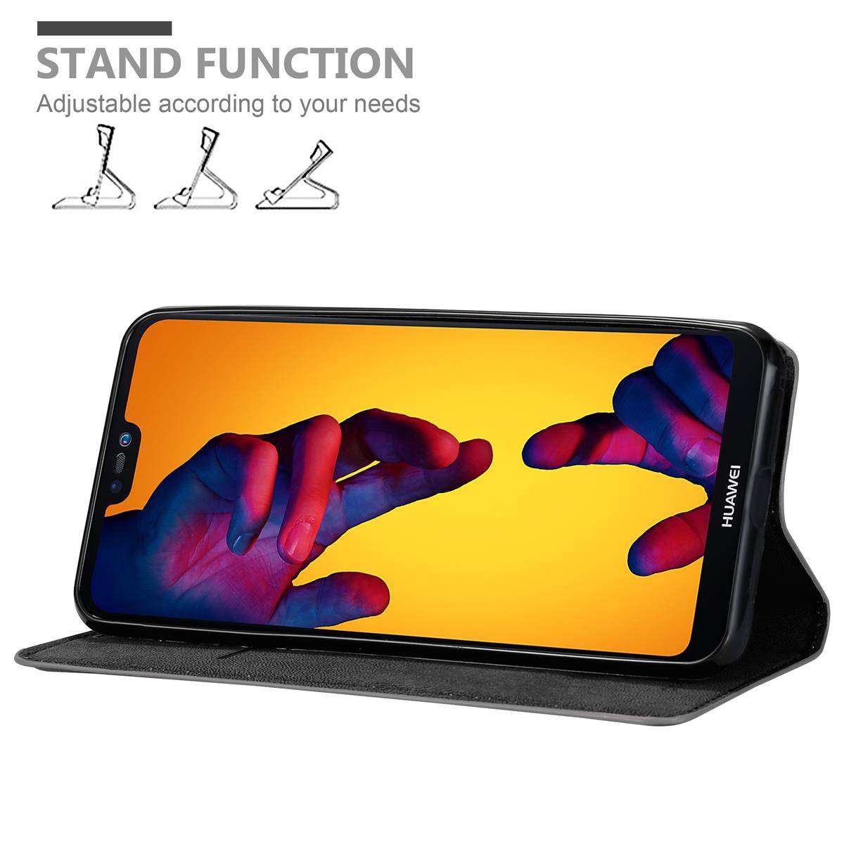 Cadorabo Hülle für Huawei P20 LITE 2018 / NOVA 3E Schutz Hülle in Grau Handyhülle Etui Case Cover Magnetverschluss