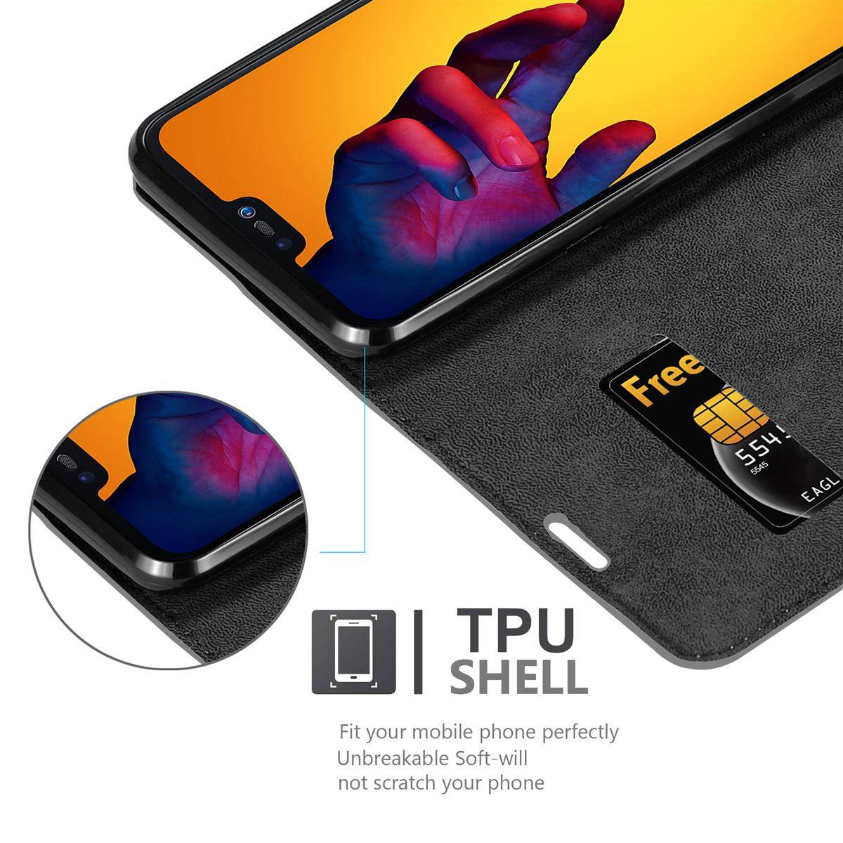 Cadorabo Hülle für Huawei P20 LITE 2018 / NOVA 3E Schutz Hülle in Grau Handyhülle Etui Case Cover Magnetverschluss
