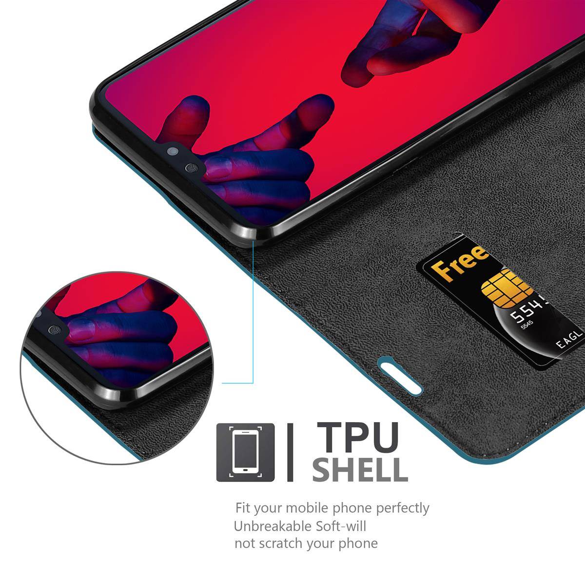 Cadorabo Hülle für Huawei P20 PRO / P20 PLUS Schutz Hülle in Türkis Handyhülle Etui Case Cover Magnetverschluss